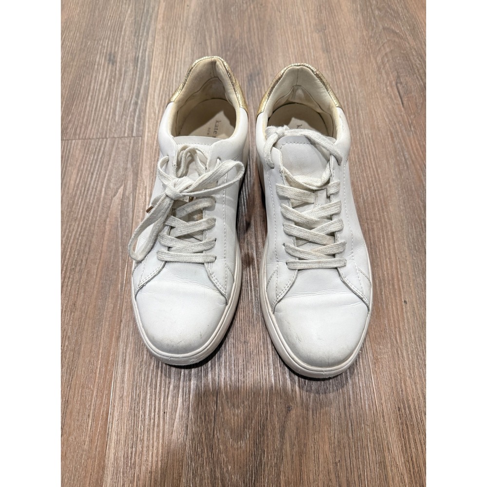 Kate Spade New York Lift White Leather Gold Heel Sneakers Womens Size 10B